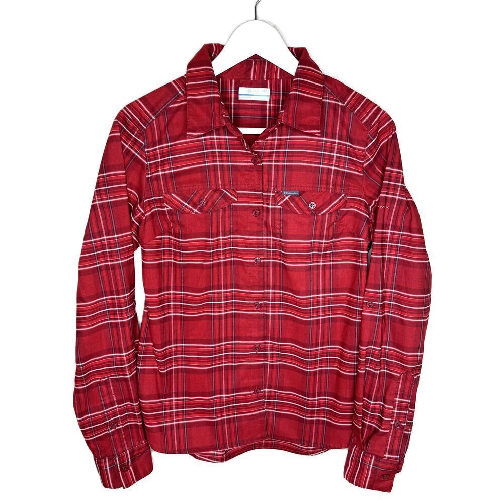 Columbia Women's Red Plaid Long Sleeve Button-Up Shirt, Outdoor Wear, Size Small